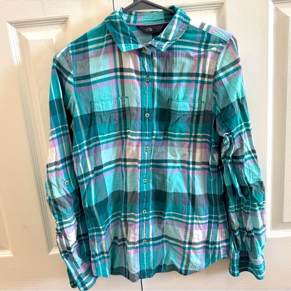 The North Face Plaid Button-Up Shirt - Teal and Purple
